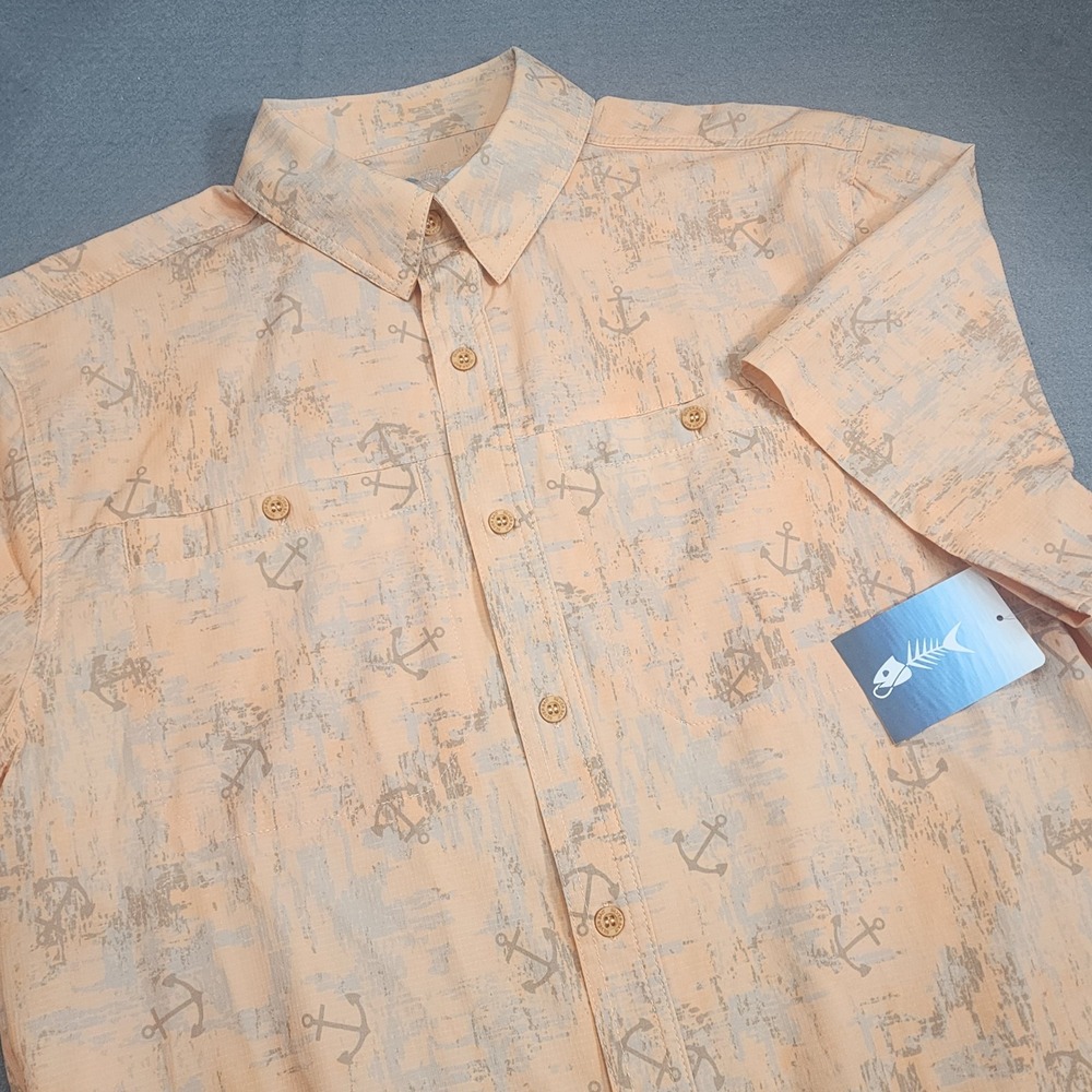Silver Bait Fishing Shirt Peach Anchor Print UPF 50+ Short Sleeve Mens M NEW